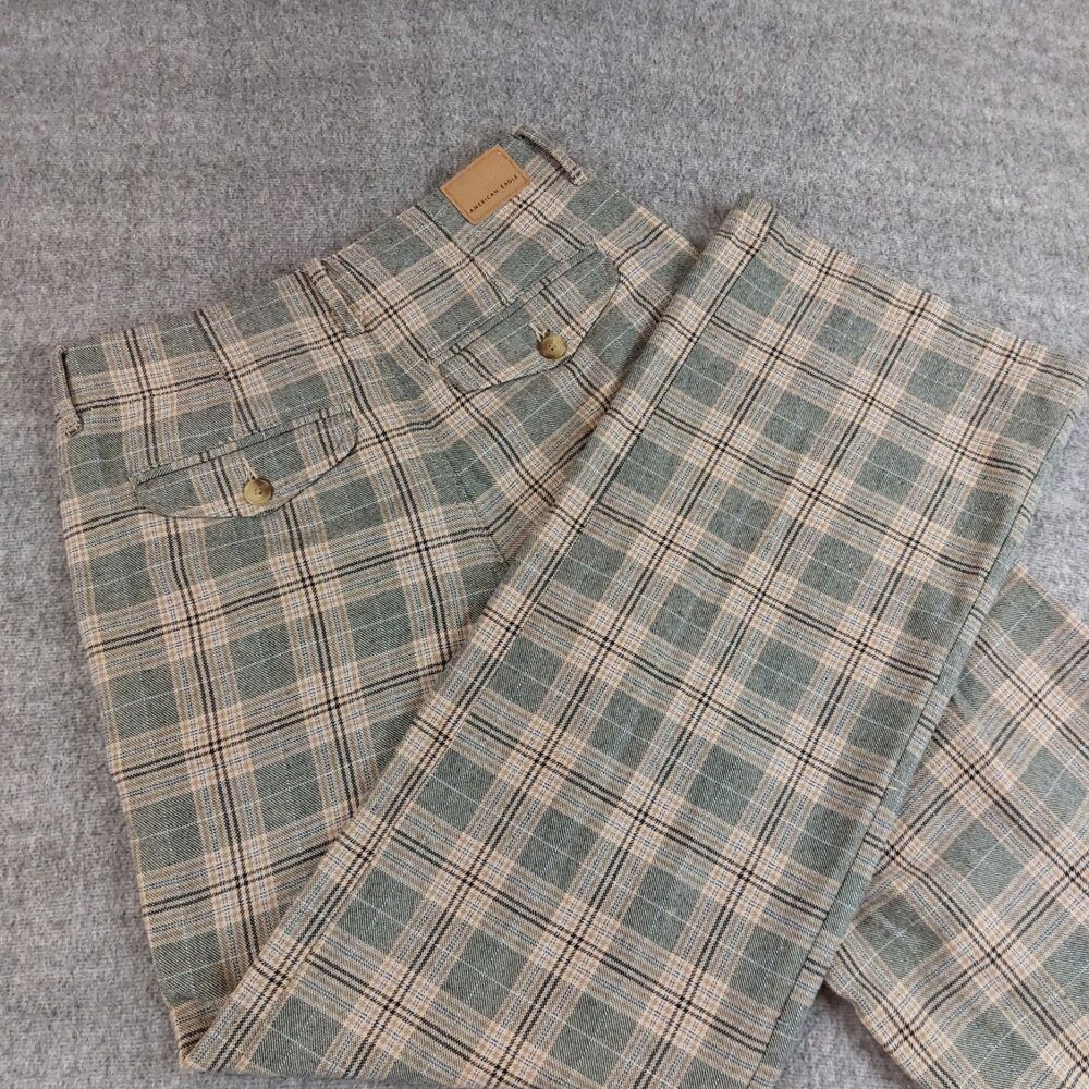 American Eagle Super High Rise Baggy Wide Leg Pants Womens 4 L (Fit 29x33) Plaid